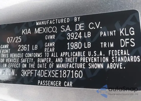 2025 Kia K4 Lxs from USA, damaged, VIN 3KPFT4DEXSE187160